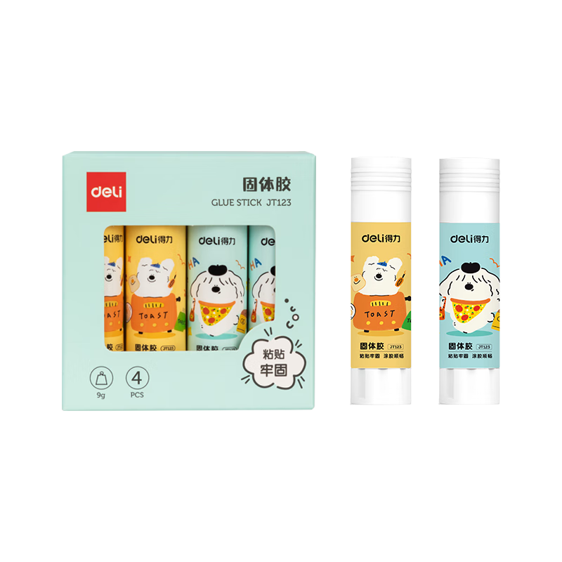 Deli [Lowest Price Online] 9g PVA Solid Glue, Safe And Washable, Children's Glue Stick, Handcraft Student Back-To Stationery, Bread Dog Series, 4 Pieces/box, JT123