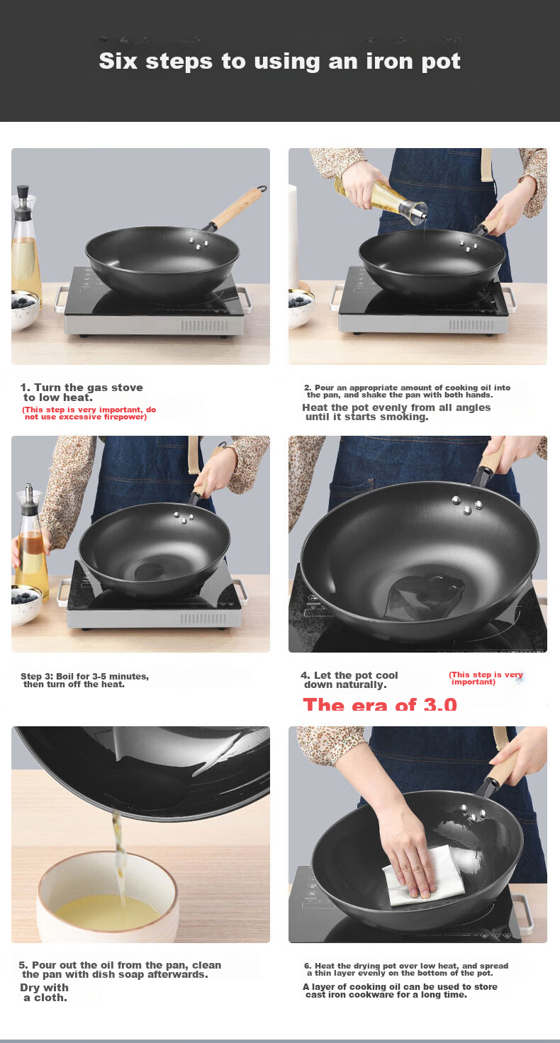 KBH Iron Wok, Stainless Steel Stir-Fry Pan without Coating, for Home Cooking, Suitable for Induction And Gas Stoves, 32cm 10