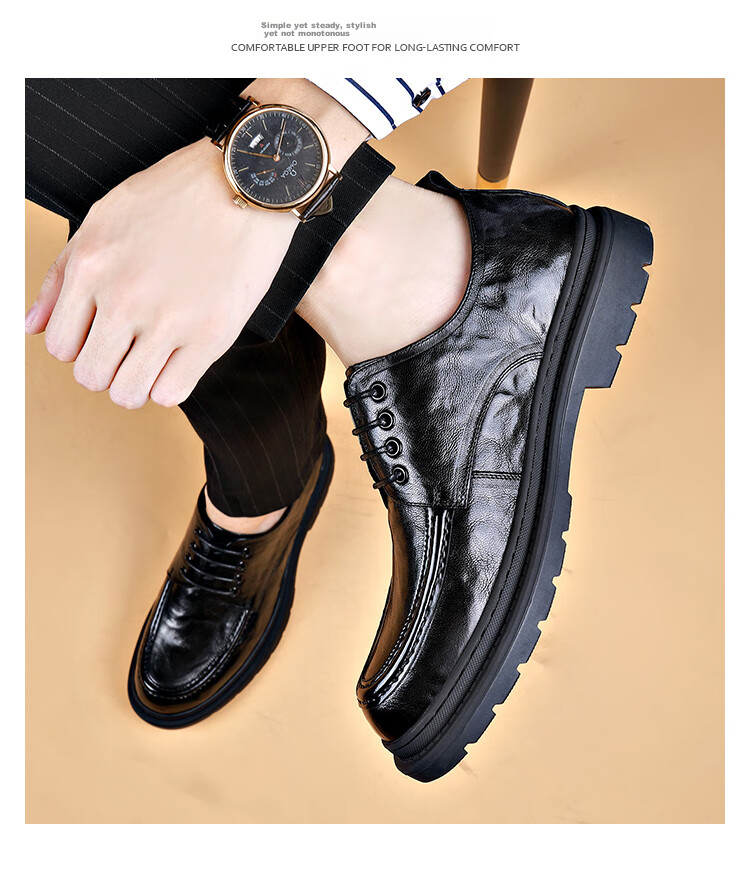 St&Sat Men's Shoes, Men's Hand-Scratched Leather Shoes, Business Casual Leather Shoes for Men, Black, Size 38 8