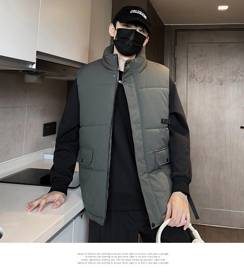 NASA MARVEL Men's Cotton Padded Vest Jacket Winter Stand Collar Casual Warm Thick Trendy Outdoor Couple Outfit Military Green 3XL 10