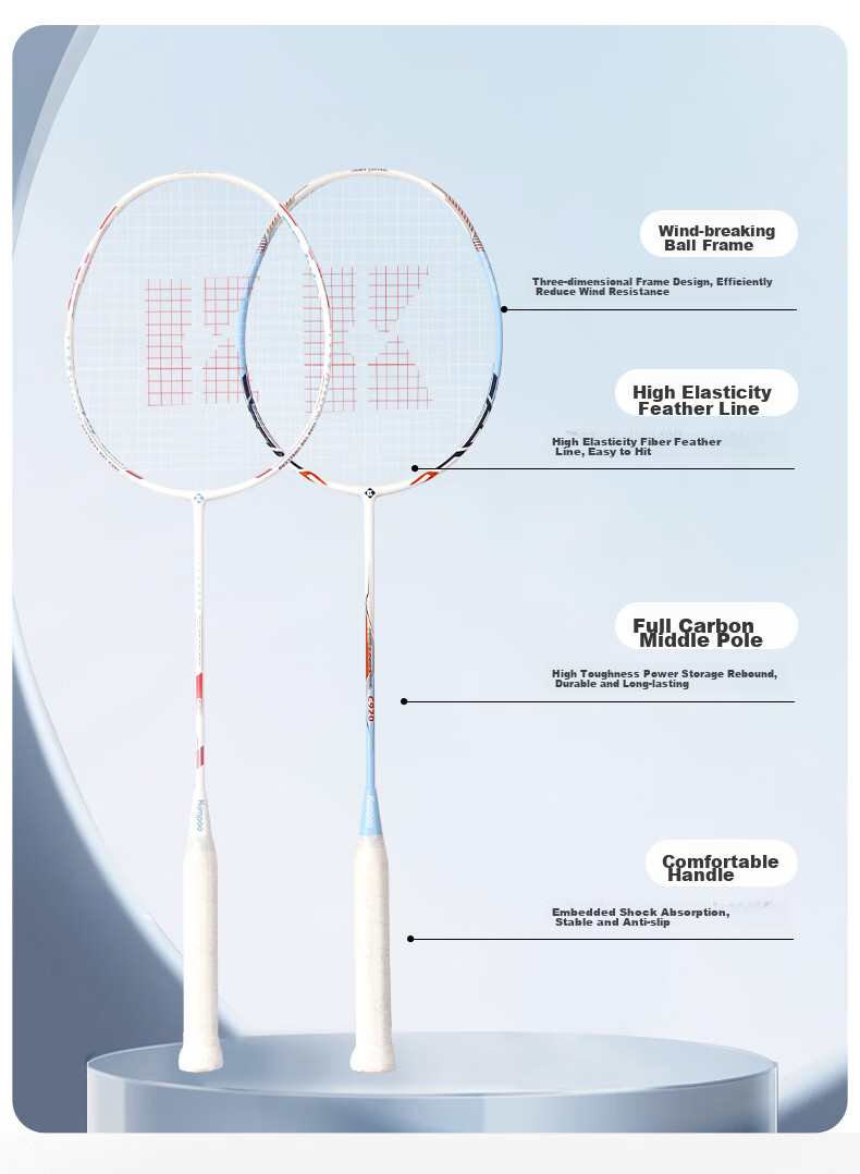 KUMPOO Badminton Racket, Full Carbon Fiber, Lightweight And Easy to Control, Durable, Versatile for Attack And Defense, Xunfeng Pair Rackets C920 Xuelinglong + Sky Blue 3