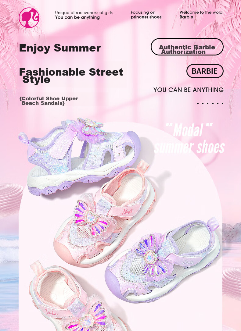 Barbie Girls' Sandals, Casual Outdoor Beach Summer Princess Closed-Toe Sports Sandals DA6309 Pink Size 28 1