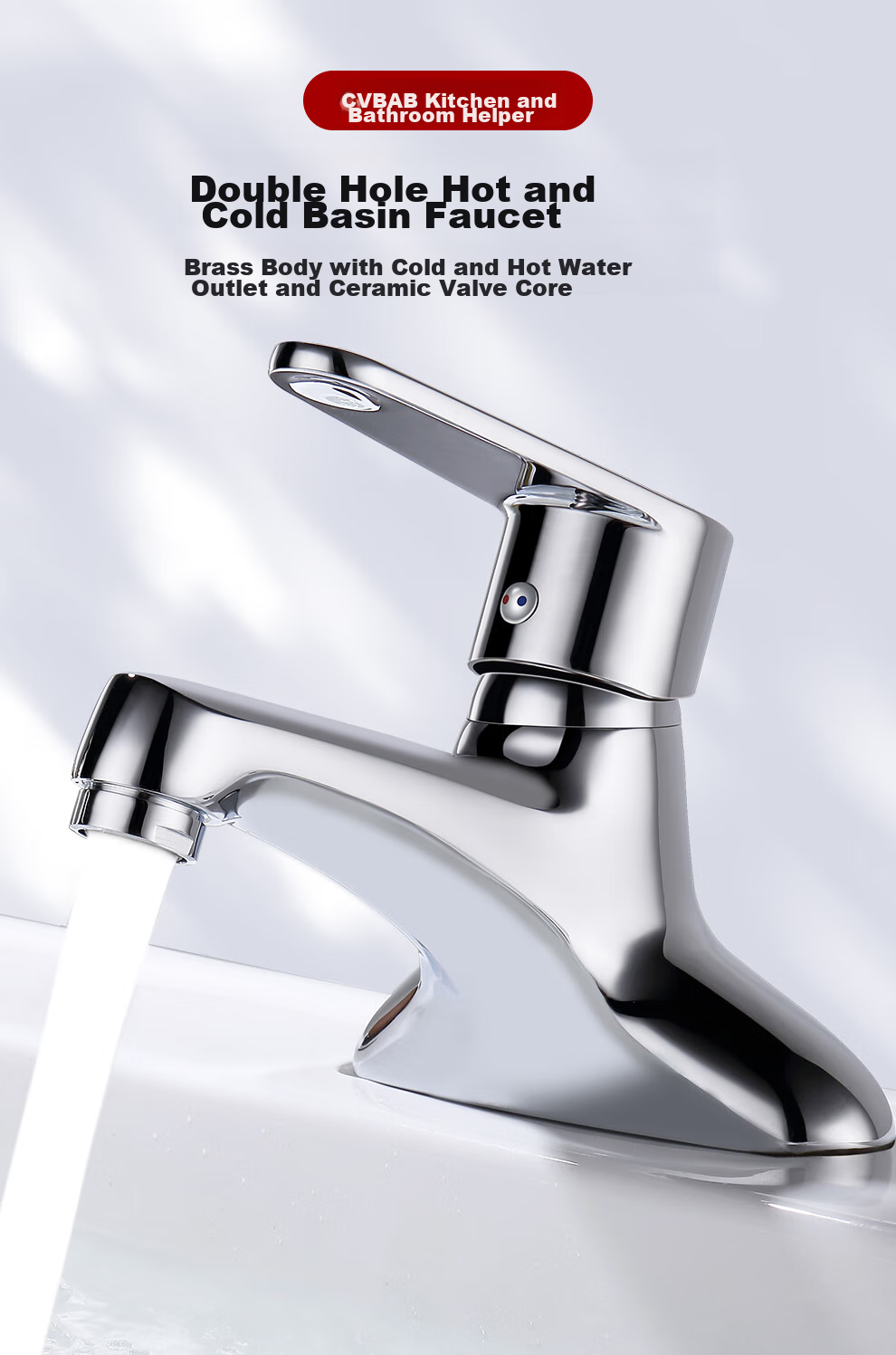 CVBAB Double-Hole Basin Faucet, All-Copper Body Hot And Cold Dual-Control Faucet, Bathroom Sink Faucet CV3011 1