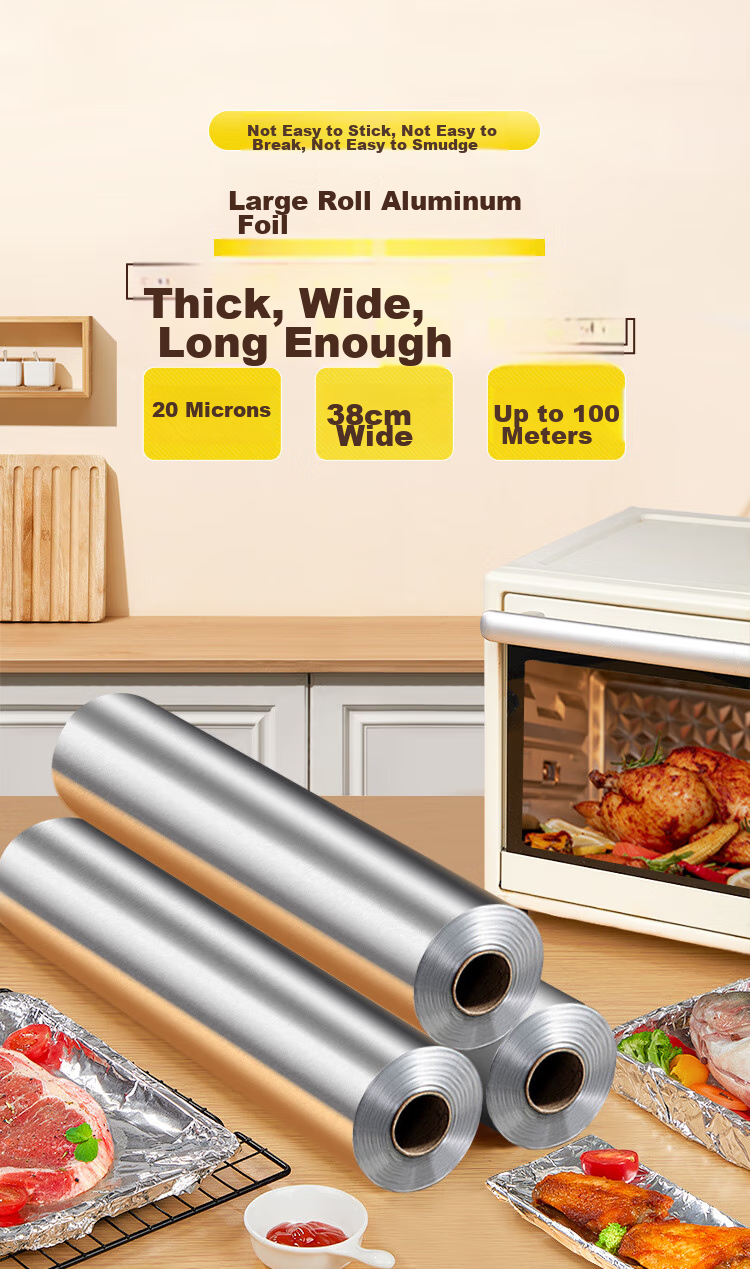 YOUAO Extra Thick Large Aluminum Foil Roll [20 Microns], 100m×38cm, for Air Fryer, Oven, Barbecue, Baking, Commercial Use 1