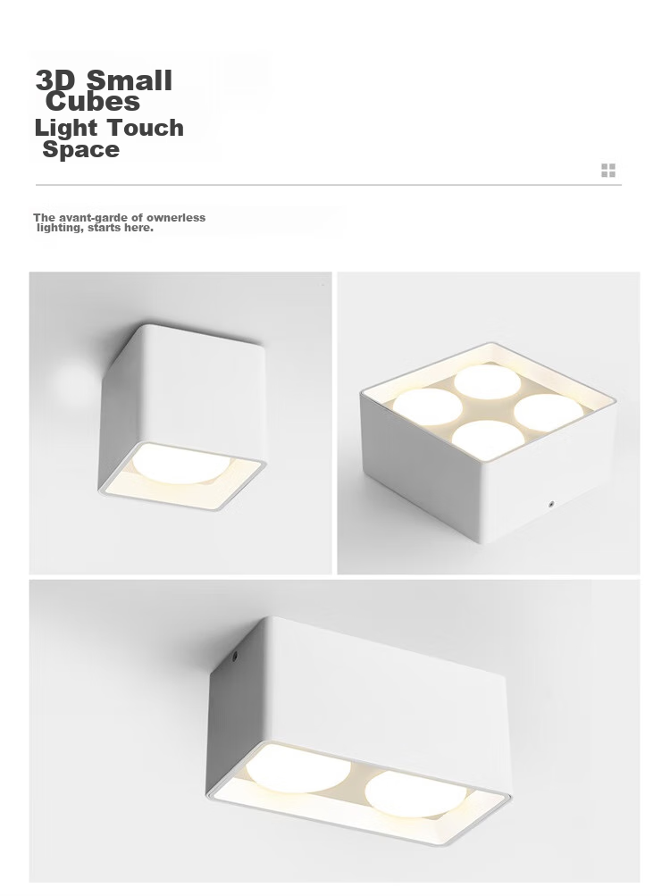 NVC LED Premium Spotlight, Square Surface-Mounted Downlight, Ultra-Thin Grid Light, Four-Head Anti-Glare, 40 Watts, Black Cup, Warm White 13