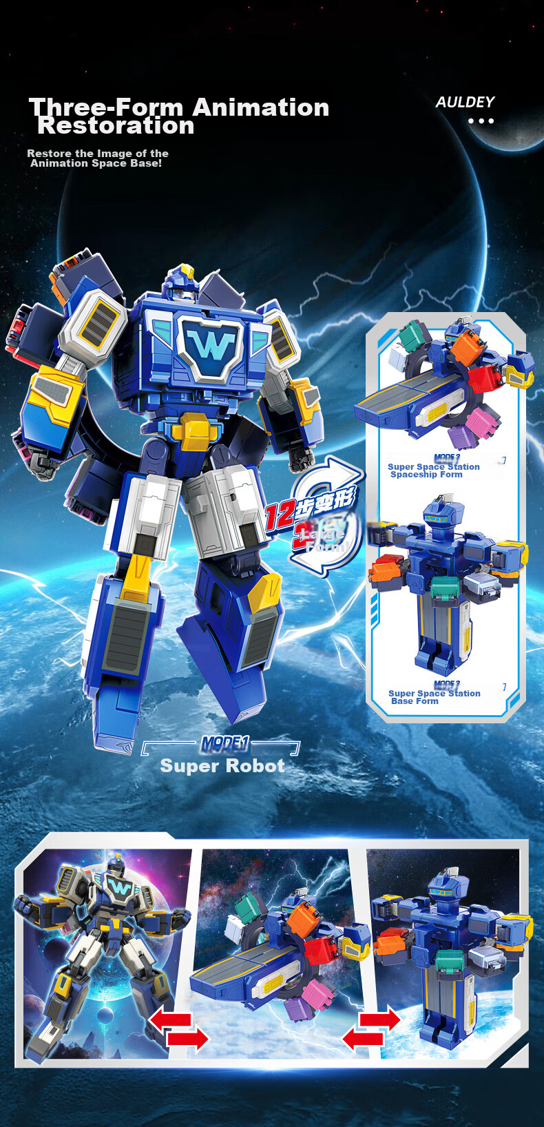 AULDEY Super Wings Super Transforming Space Station Super Robot 25CM Children's Toy Birthday Gift 780288 2