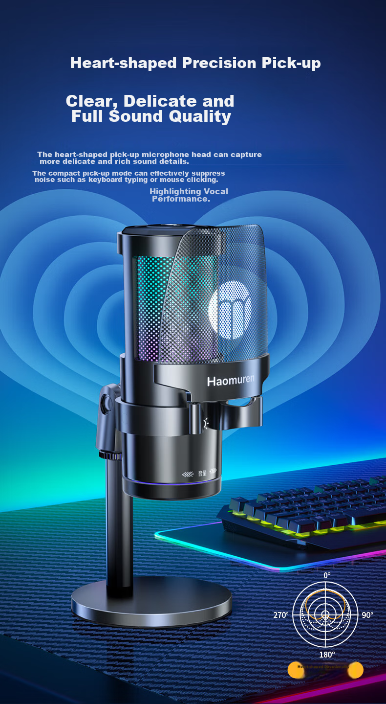 Haomuren Computer Microphone, Gaming And E-Sports Dedicated, Noise-Cancelling Condenser, Karaoke Recording, Professional Sound Card, Live Streaming Host Equipment, Microphone for Desktop, Suspended Arm Stand, Desktop And Mobile USB Wired 11
