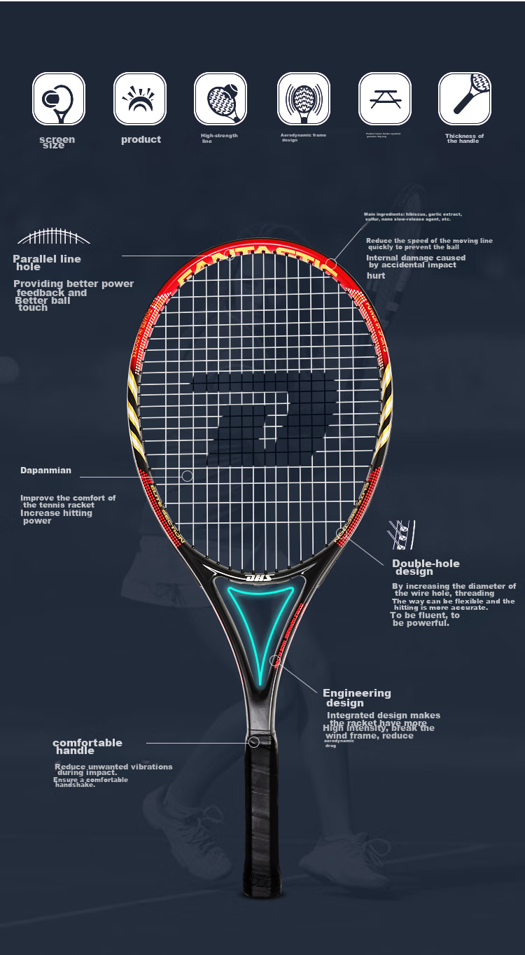 DHS Tennis Racket, Aluminum Alloy And Carbon Composite Single Racket, for Men And Women Training, Red ES6700, Comes with Three Balls 4