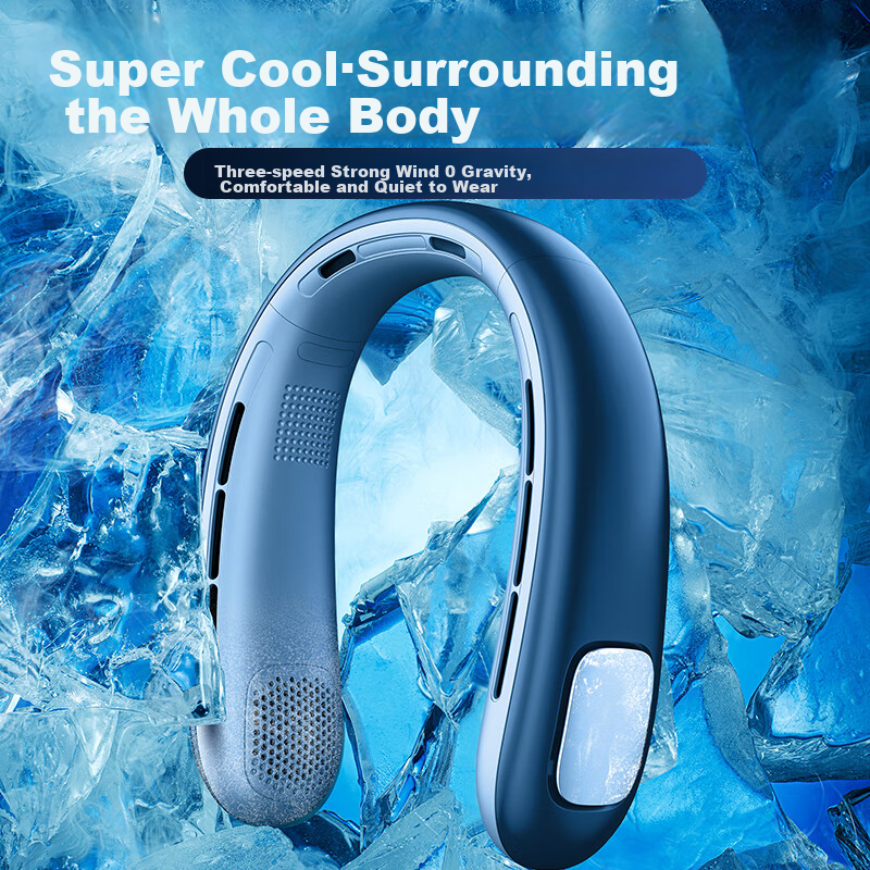Kelleia Neck-Hanging Fan, Portable Mini USB Rechargeable Small Fan, for Lazy People, Office, Students' Dormitory, Outdoor Use, YW-DC06 Blue