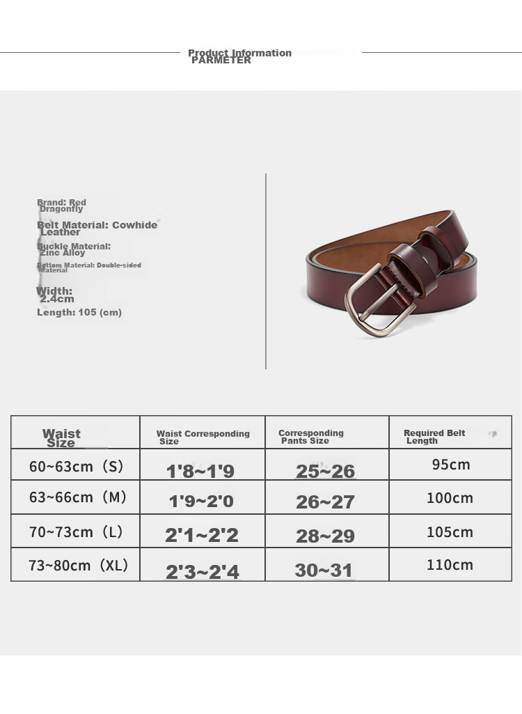 RED DRAGONFLY Leather Women's Casual Versatile Belt with Pin Buckle, No Drilling Required, Birthday Gift for Girlfriend Or Wife, Comes with Gift Box 12