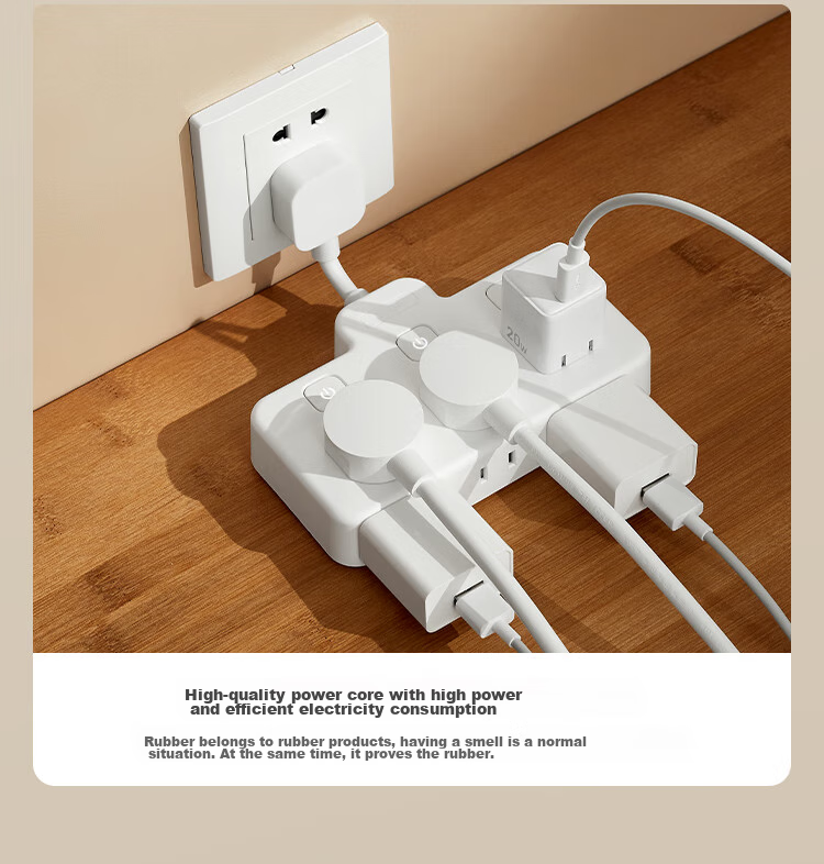 JD Original Flexible Conversion Plug / Delta-Shaped One-To Socket, 6-Outlet Controlled Extension Cord Socket, Smart Socket, Compatible with Gou Niu Multi-Plug Table Lamp Socket 12