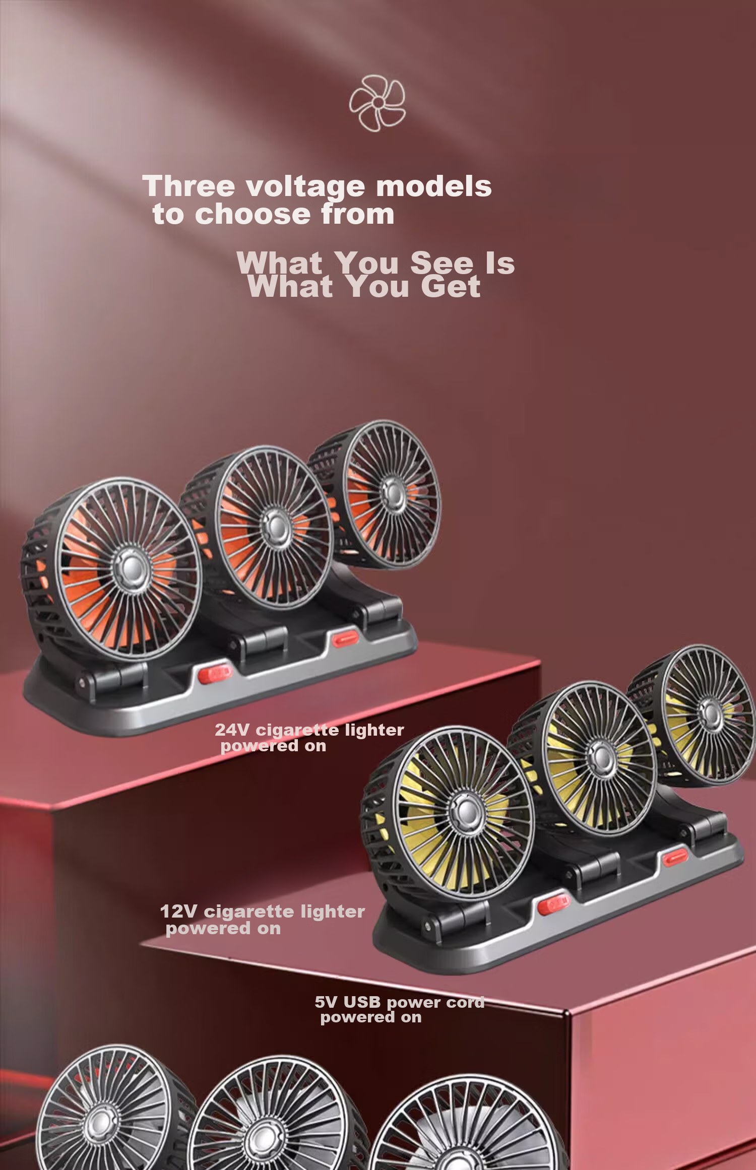 Huashi Car Fan with USB Interface, Specially Designed for Large Trucks, High-Power Strong Wind, 5V Low Noise, Three-Head Vehicle Electric Fa 12