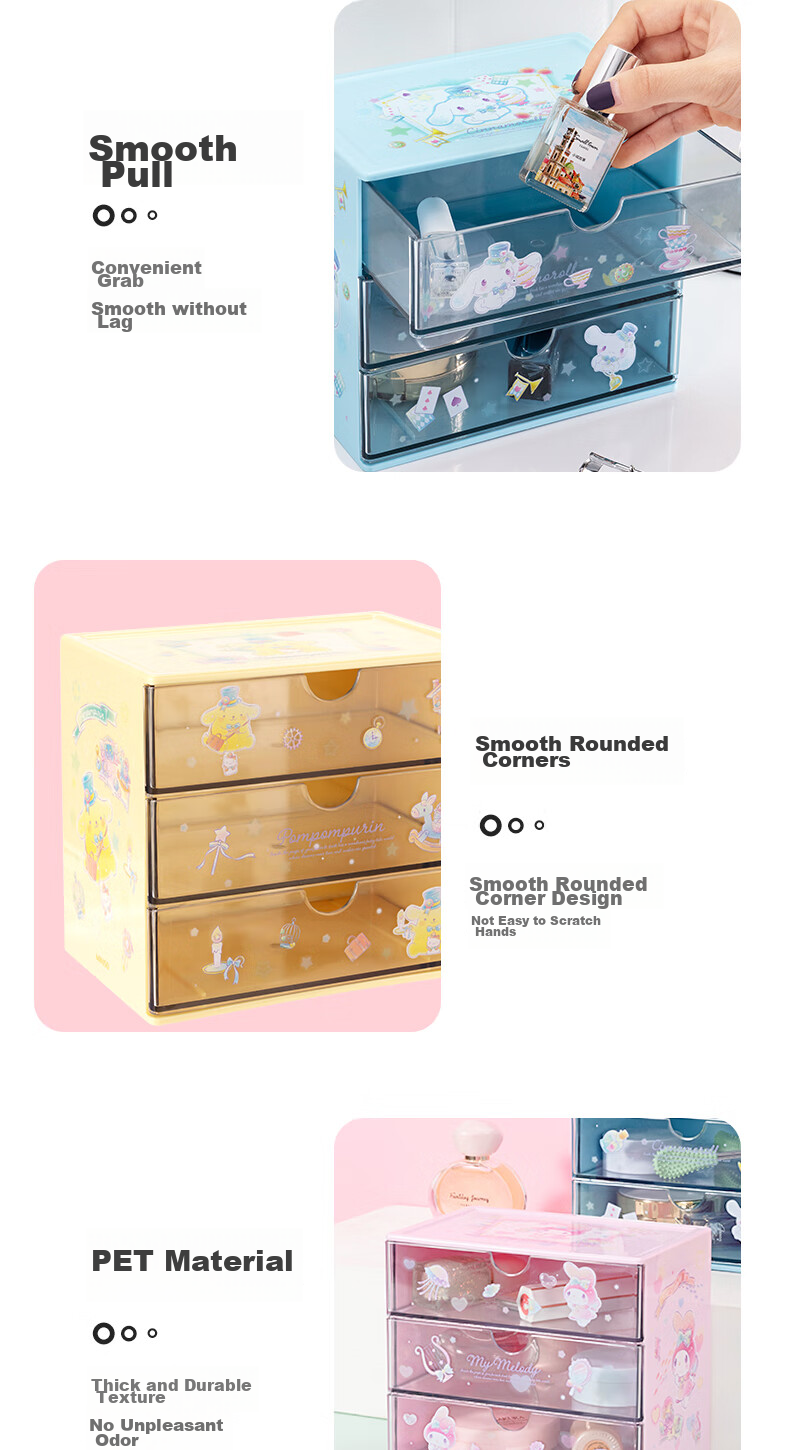 MINISO Sanrio Drawer-Style Desktop Storage Box, Dressing Table Jewelry Organizer, Blue, 17*11*15cm 8