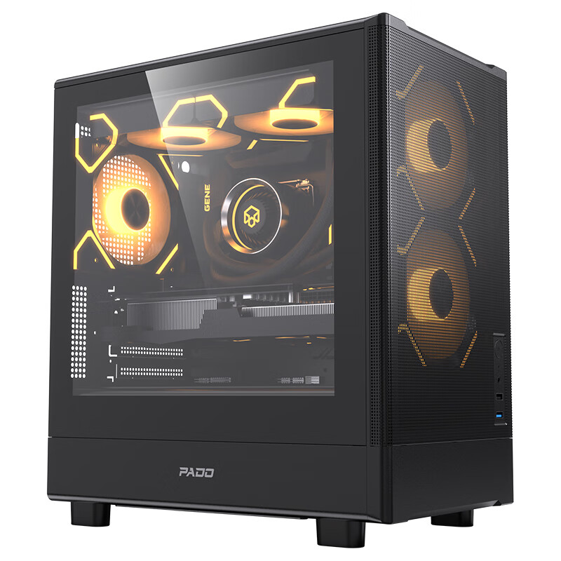 PADO Stylish 4 Black Desktop Computer Case with Glass Side Panel And Mesh Ventilation, Supports M-ATX Motherboard, Top 240mm Water Cooling