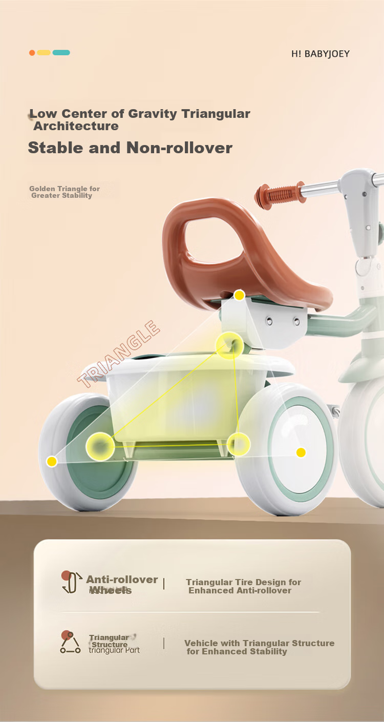 BABYJOEY British Children's Tricycle Pedal Bike Foldable Bicycle for Ages 1-5 Lightweight Kids' Bike TT61 with Handlebar 4