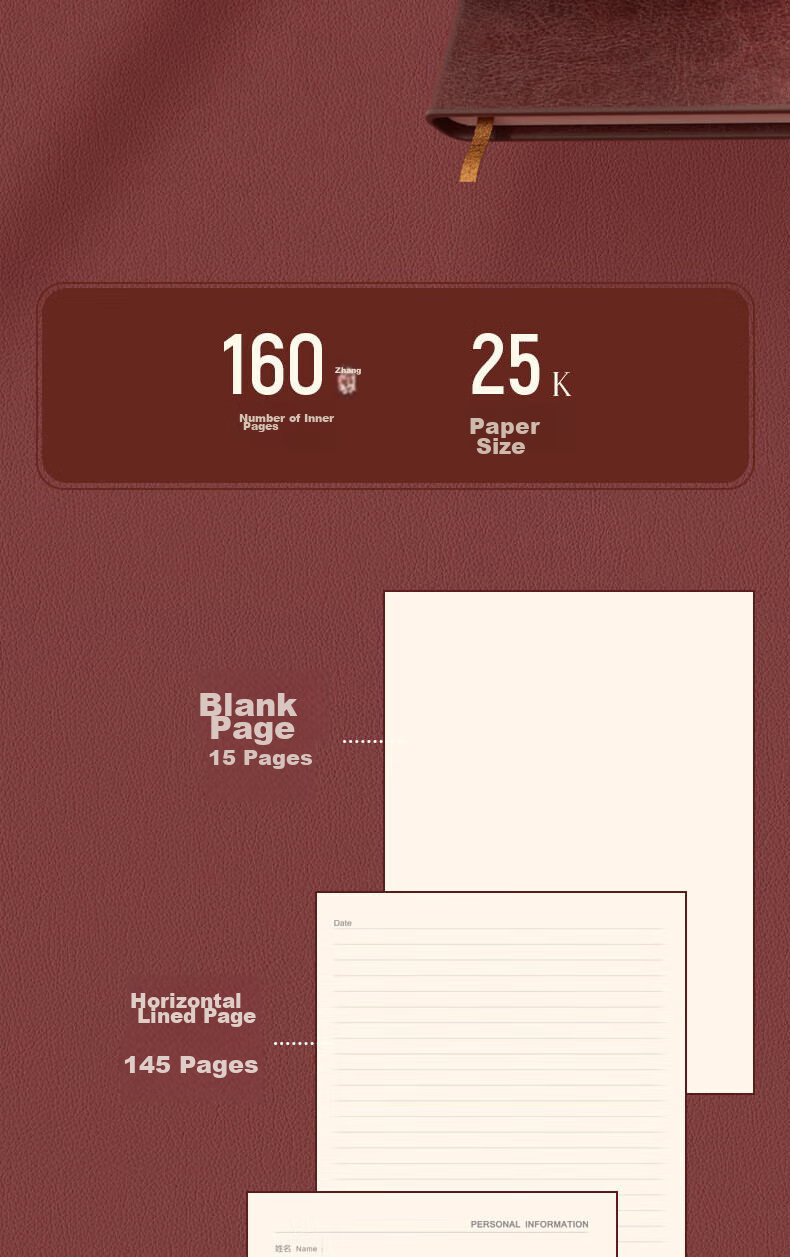Deli Customizable Leather Notebook, 25K 160 Sheets, Thick Business Diary, Meeting Notepad, Office Supplies, Brown, 3186 12