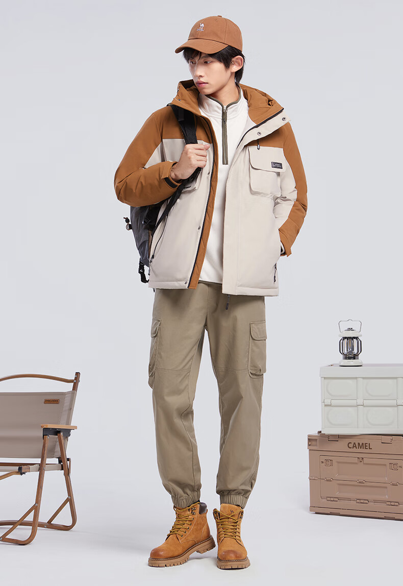 CAMEL Men's Workwear, Couple's down Jacket, Men's Short Duck Down Outdoor Sports Windproof Coat, Winter M13CR07096 22