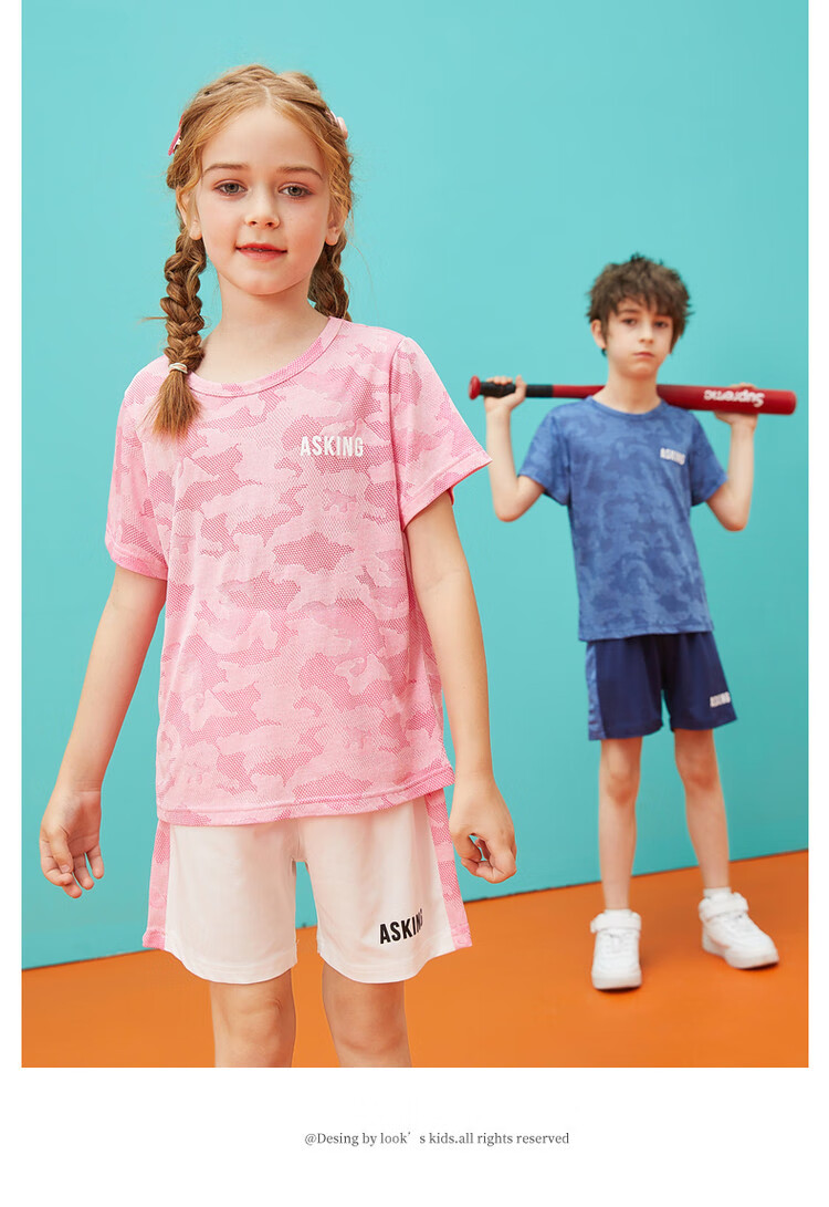 ASK JUNIOR Girls' Summer Thin Short-Sleeve T-Shirt And Shorts Set, Quick-Dry Running Children's Two-Piece Outfit, Pink, Size 140 9