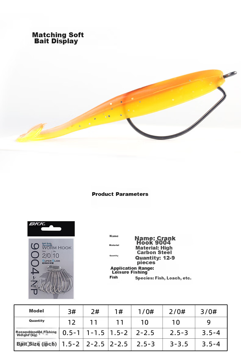 BKK Lure Fish Hook, Curved Shank Hook, Wide Abdomen, Barbed Fishing Hook, Mandarin Fish Hook, 9004 4