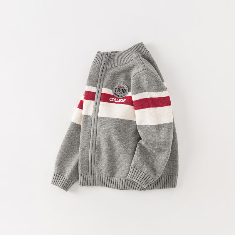 DAVE & BELLA Boys' Spring And Autumn Sweater, Children's Knitted Sweater, Boys' Preppy Style Cardigan, Older Children's Jacket