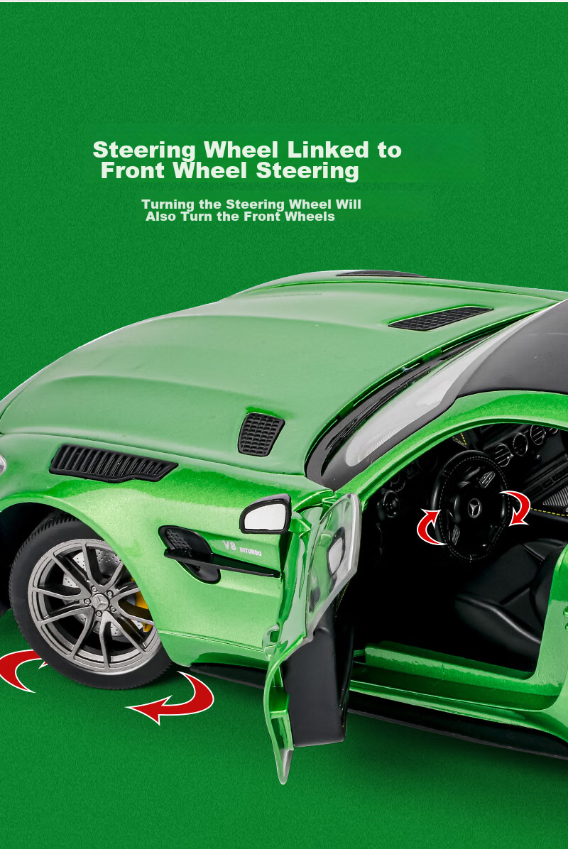 Heimanba 1:18 Mercedes-Benz AMG Green Monster GTR Car Model Display, Sports Car Metal Model Alloy Sound And Light Children's Toy, Gree 7