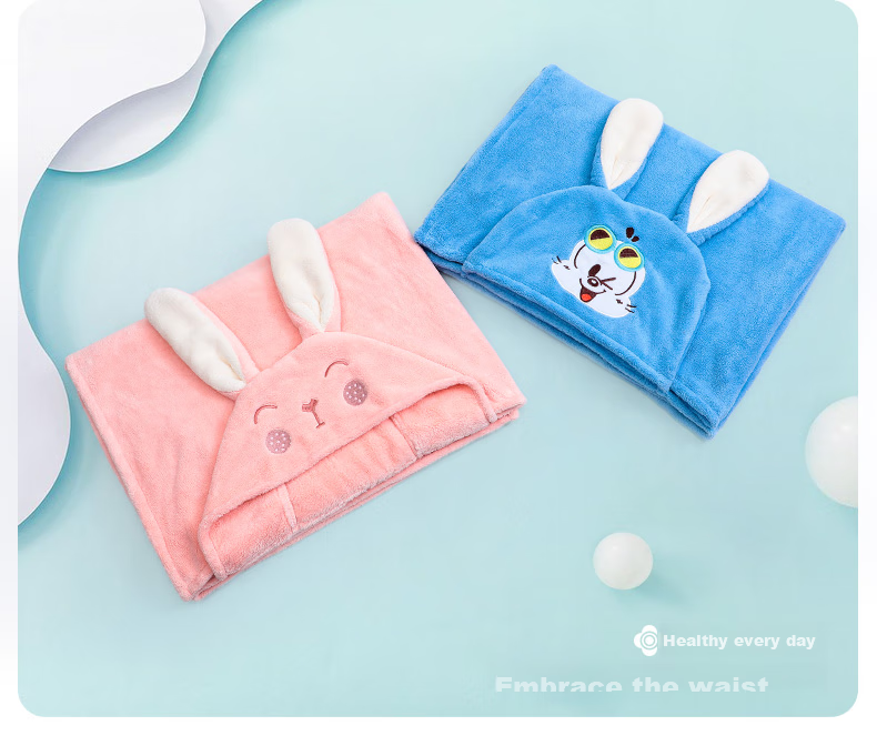 Grace Children's Bath Towel, Soft Coral Fleece, Quick-Drying Baby Bathrobe with Hood, Thickened Long-Eared Rabbit Blue Sports Desig 6