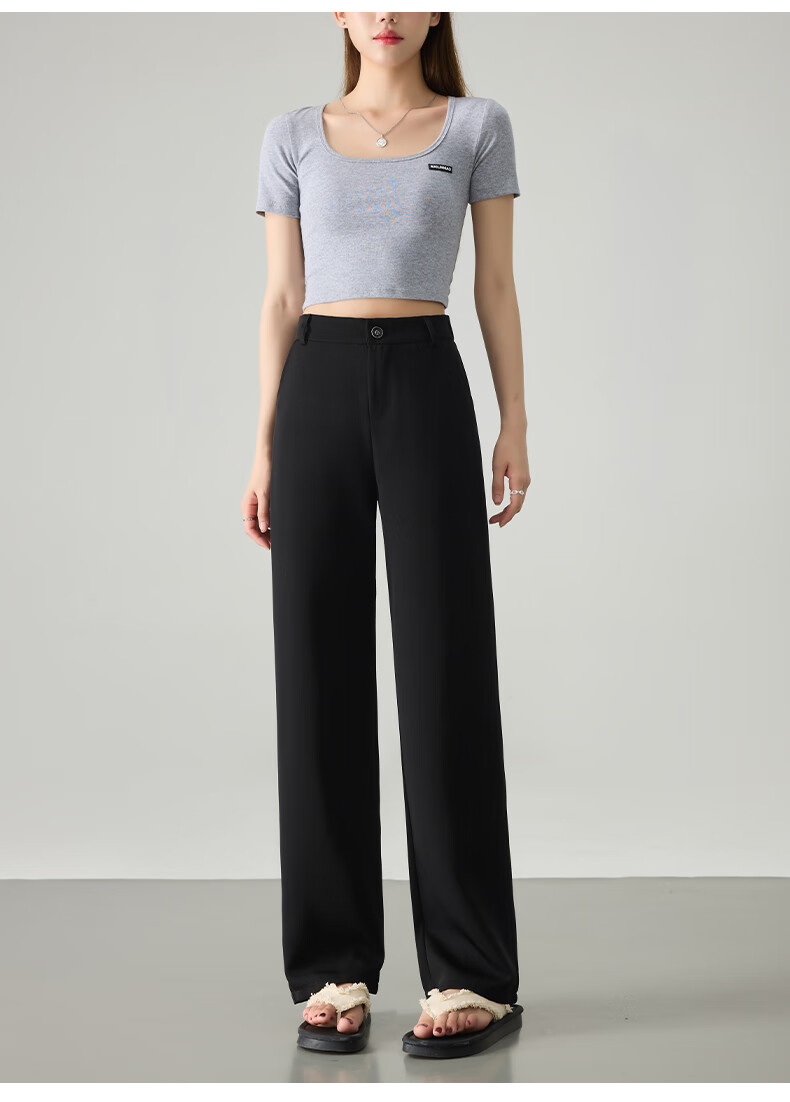 LangSha High Waist Straight Leg Suit Pants for Women Spring Summer Lightweight Draped Slim Wide Leg Casual Work Trousers 26