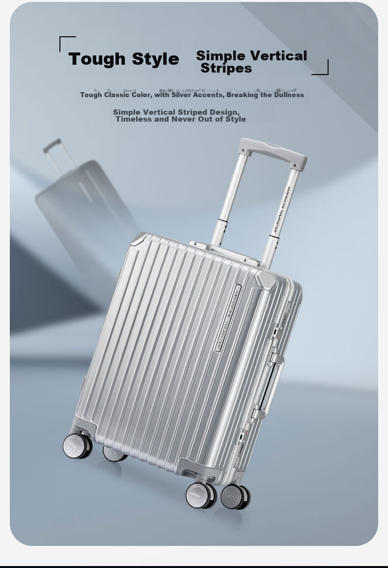 AMERICAN TOURISTER Luggage, 20-Inch Simple And Stylish Suitcase, Trolley Case for Men And Women, Travel Case with Frame, Silver Color, NH7 Combination Lock Suitcase 2