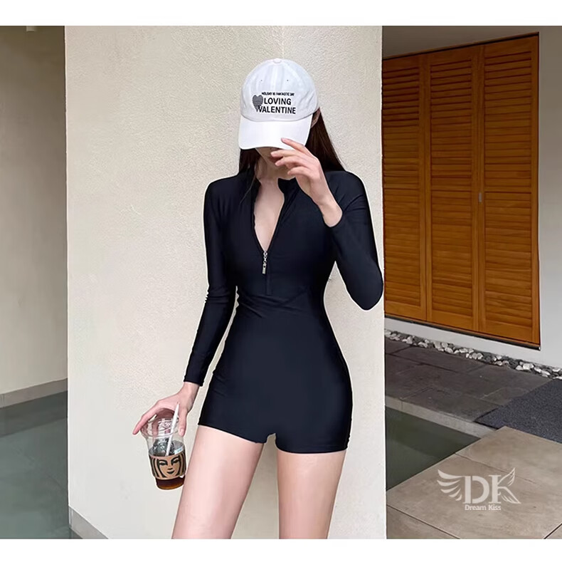 DK Women's Swimsuit, 2026 New Style, Long-Sleeve One-Piece with Boy Shorts, Tummy Control, Slimming, Sports, Hot Spring Swimwear, Size M 9