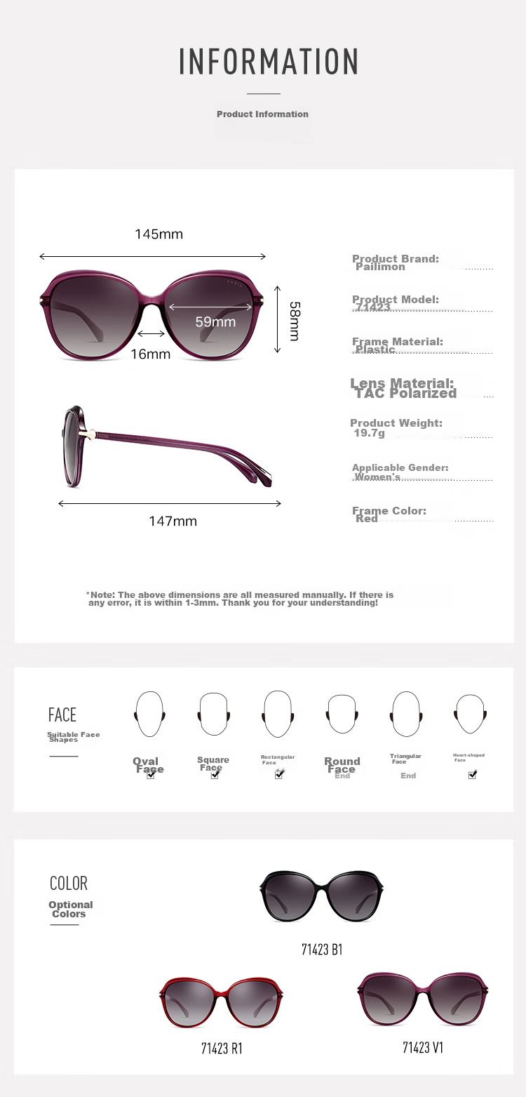 PARIM Sunglasses for Women, Fashionable And Elegant Large Frame Sunglasses, Round Face-Minimizing Effect, Sun Protection, UV Protection, Polarized Driving Glasses 12