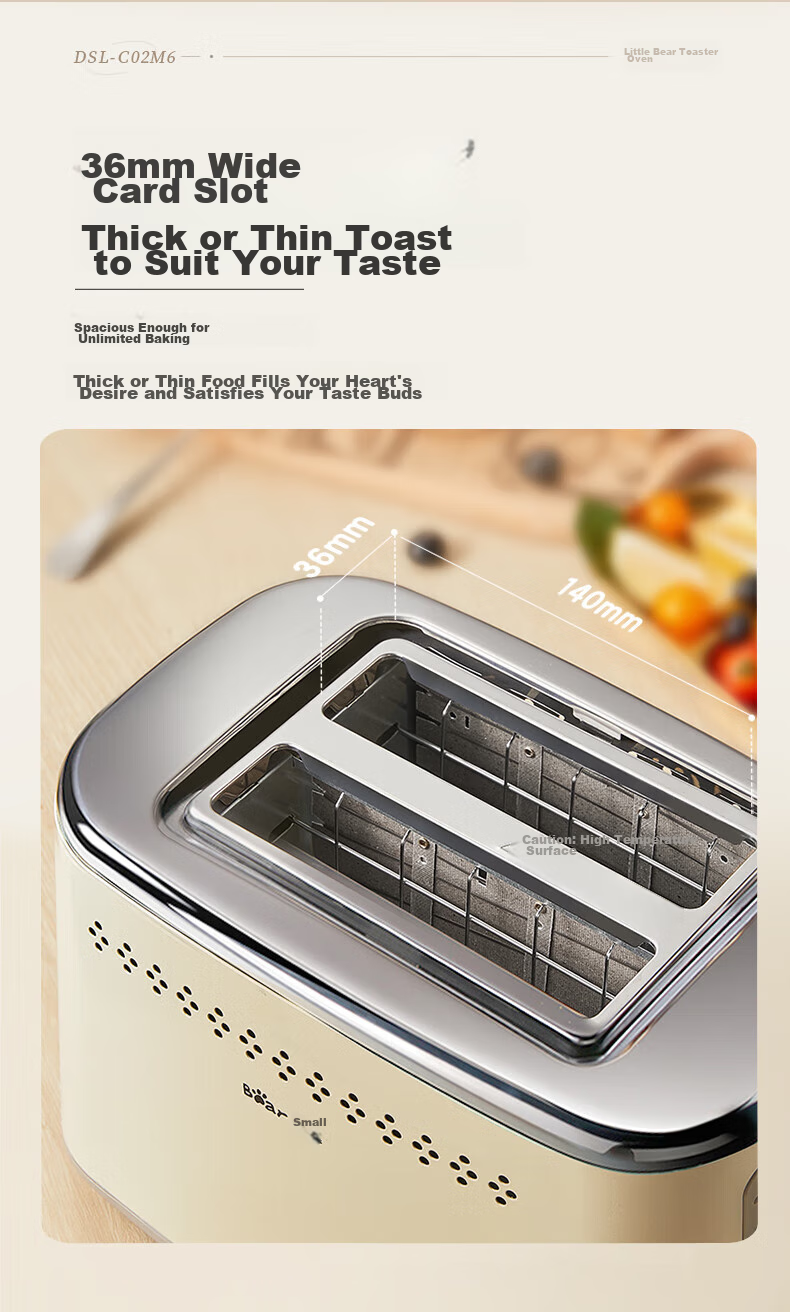 Bear Bread Maker, Toaster Oven, Automatic Breakfast Home Small Bread Toaster for Steamed Buns, Stainless Steel Baking Wonder DSL-C02M6 12