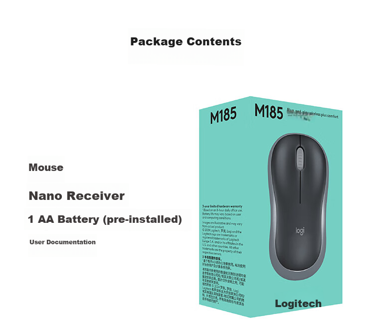 Logitech M185 [Enterprise Grade] Wireless Office Mouse with Symmetrical Design, for Home, Laptop And Desktop Computers, with 2.4G Wireless Receiver, Gray Edge [Single Unit Discount] 13