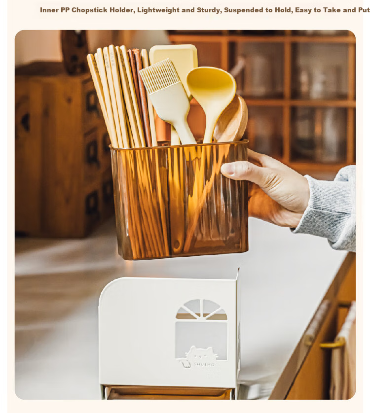 Shuke, Chubby Orange Chopstick Holder Storage Box, High-End New Design for Home Use, Wall-Mounted Kitchen Utensil Organizer with Draining Functio 7