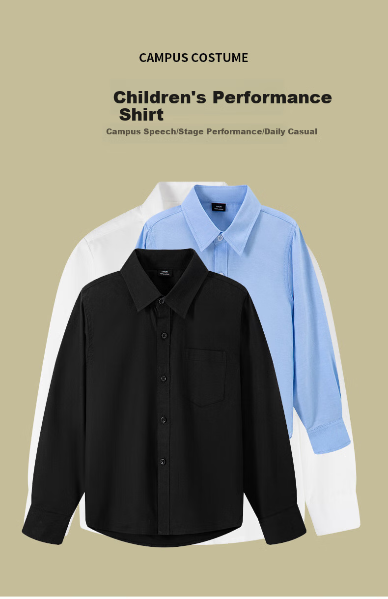 Yinuofang Children's Long-Sleeve Blue Dress Shirt for Boys And Girls, Blue, Size 160 1