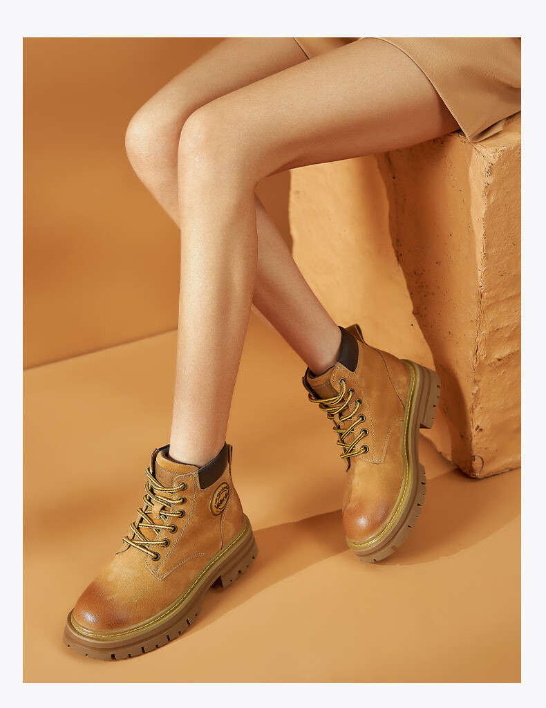 Walker Shop Aokasuo Martin Boots Women's Yellow Work Boots Outdoor Sports Hiking Shoes for Women M145263 Khaki 10