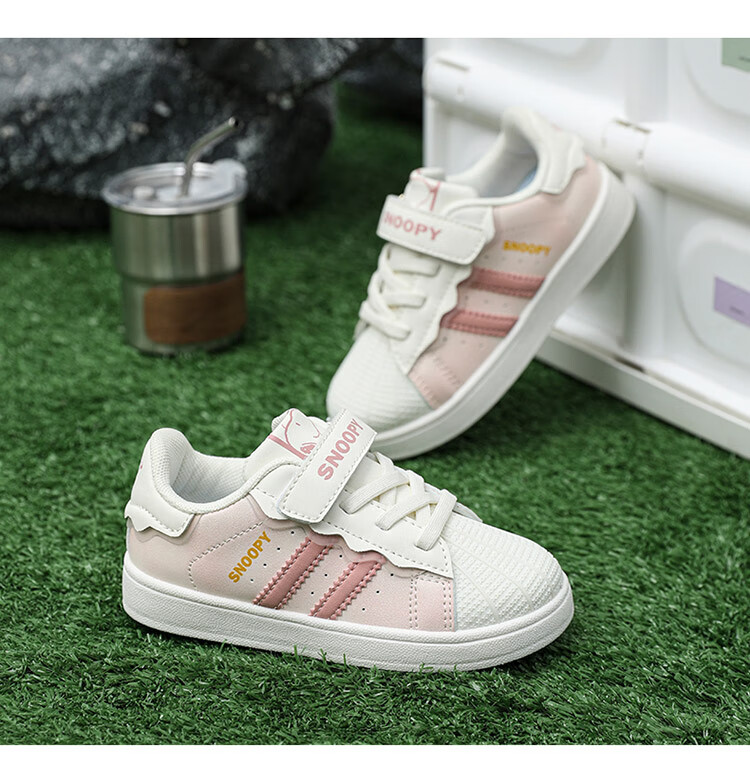 SNOOPY Children's Shoes, Kids' Sneakers for Boys And Girls, Autumn White Shoes, Fashionable Shell Toe Skateboard Shoes, 2008 Pink, Size 28 5