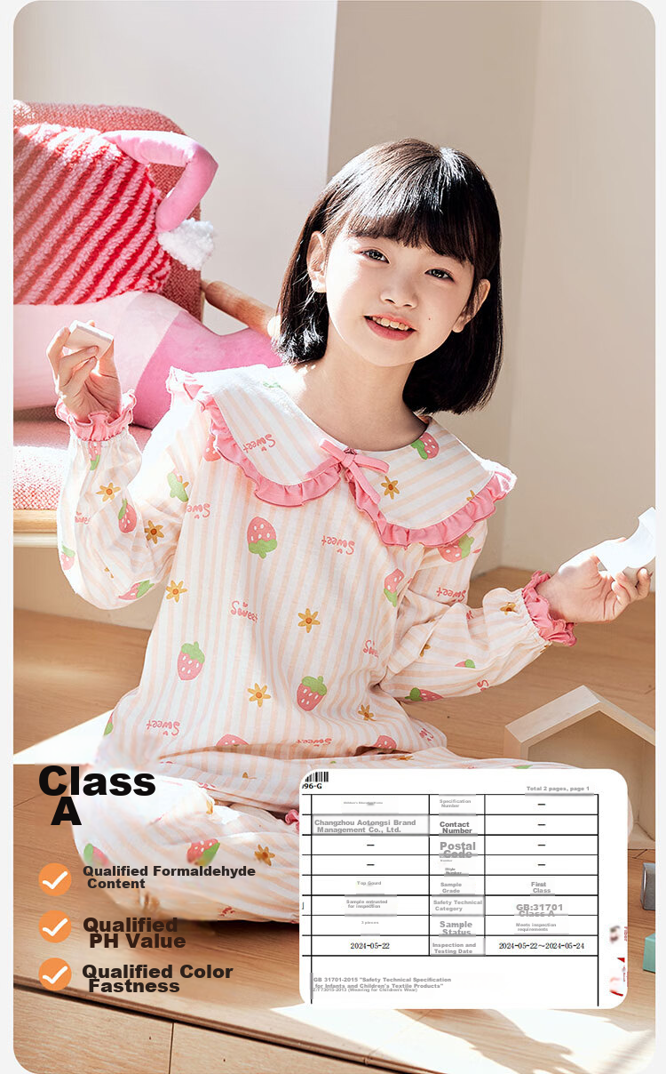 Dingguagua Girls' Pajamas, Pure Cotton Long-Sleeve Spring And Summer Sleepwear for Children And Toddlers, All-Cotton Home Wear Set, White, Size 150 11
