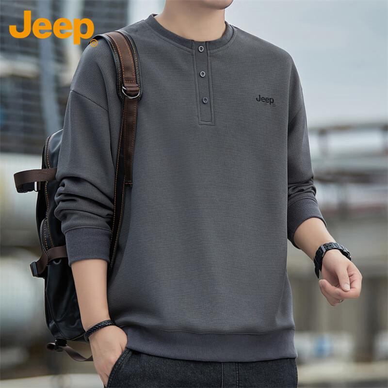 JEEP Men's Sweatshirt, Loose-Fitting Long-Sleeve T-Shirt for Spring And Autumn, Casual Trendy Clothing for Men, Dark Gray, Size M