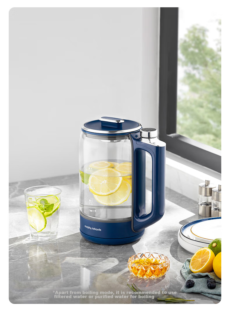 Morphyrichards Health Pot, Tea Maker, Smart Lifting Electric Kettle, Water Boiler, Mini Glass Flower Tea Pot for Black Tea, 1.7 Liters, MR6088 White 14