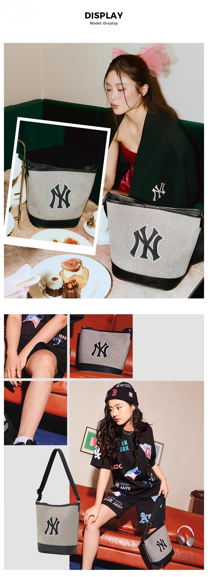 MLB Handbag, Women's Bucket Bag, Crossbody Bag, Shoulder Bag, Tote Bag, Travel Bag, Sports Bag, 3ABMS072N-50BKS 4