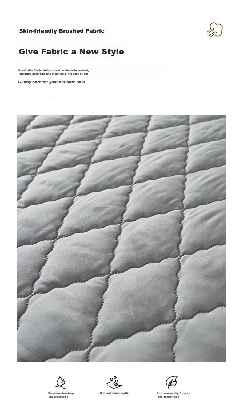 I-WILL Brushed Cotton Quilted Double Mattress Protector Single Piece Spiral Grid Waterproof Quilted Fitted Sheet Khaki 150x200cm 4