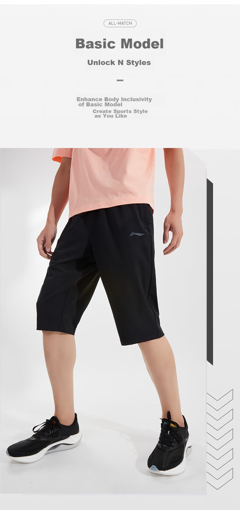 Li-Ning Summer Men's Casual Pants, Breathable Lightweight Versatile Sports Simple Athletic Seven-Point Trousers for Me 4