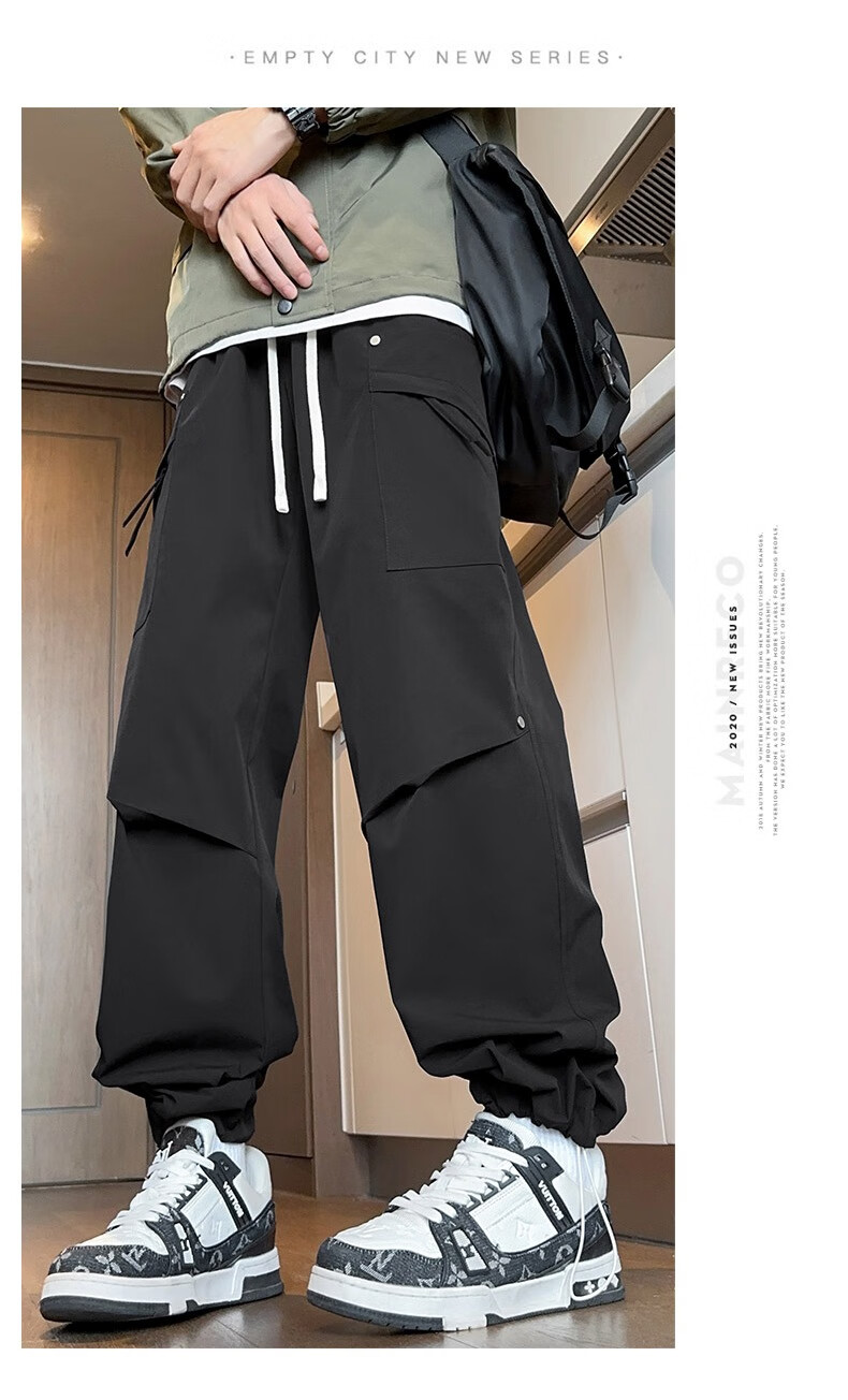 Dingfengbaoluo Casual Pants for Men, Summer Loose-Fitting Trousers, Quick-Dry Sports American-Style Outdoor Cargo Pants, 2416 Black M 11