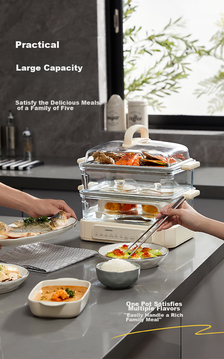 DAEWOO [Selected by Procurement And Sales] Multifunctional Electric Steamer Pot for Stewing And Steaming All-In Food-Grade Glass Transparent No Plastic Household Multi-Layer Steam Pot Stainless Steel Plate S22 10