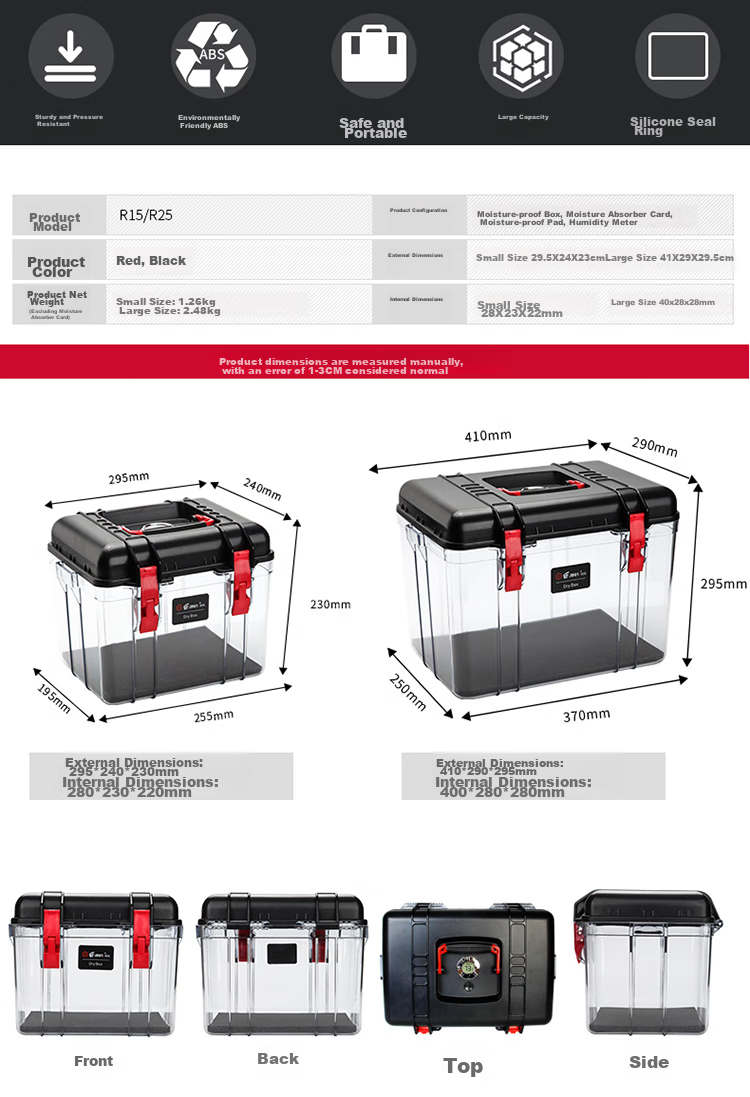 EIRMAI R15S DSLR Camera Dry Box, Moisture-Proof Case, Sealed Lens Electronic Box, Medium Size, Handheld, Built-In Moisture-Absorbing Card, Black 2