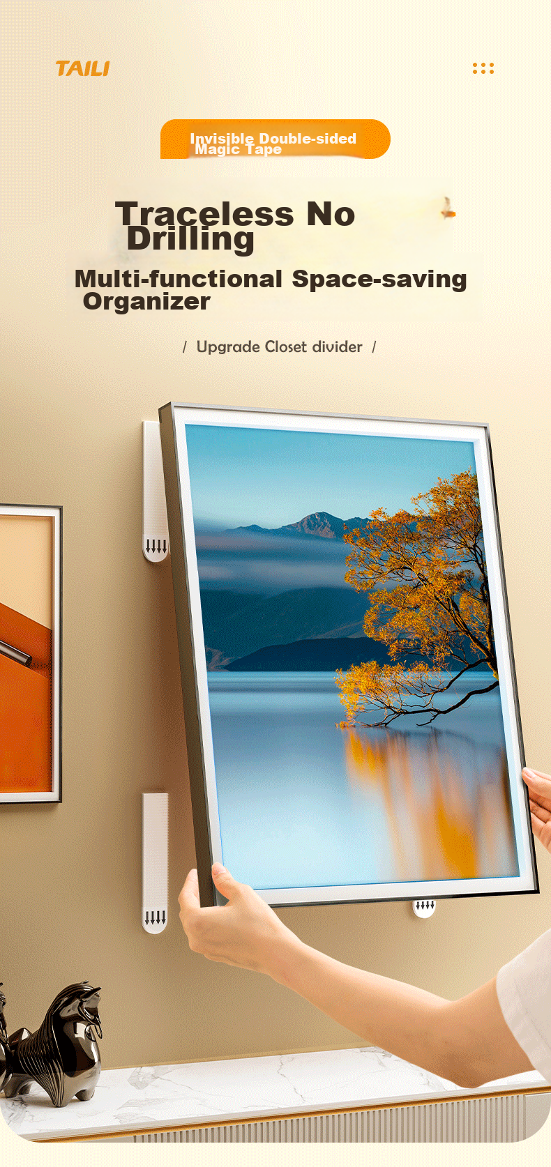 Taili Magic Hook Frameless Photo Hanging System, No Nails Required, Detachable, No Drilling Needed, Large Size, 5 Sets for Photo Wall 1