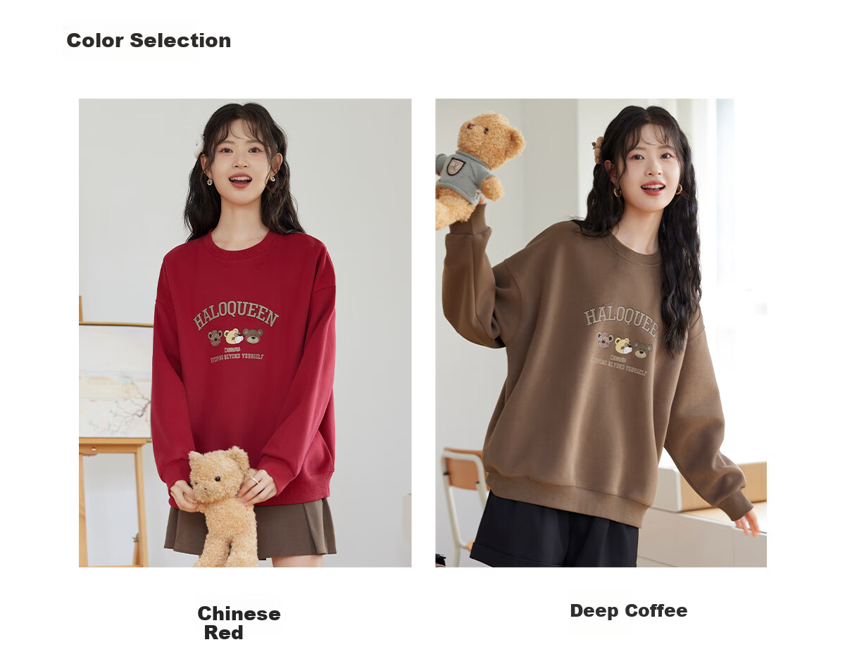 Halo Queen Women's Sweatshirt, Spring And Autumn Round Neck, Little Bear Christmas Outfit, Fashionable Loose Top Jacket H143W1002 12