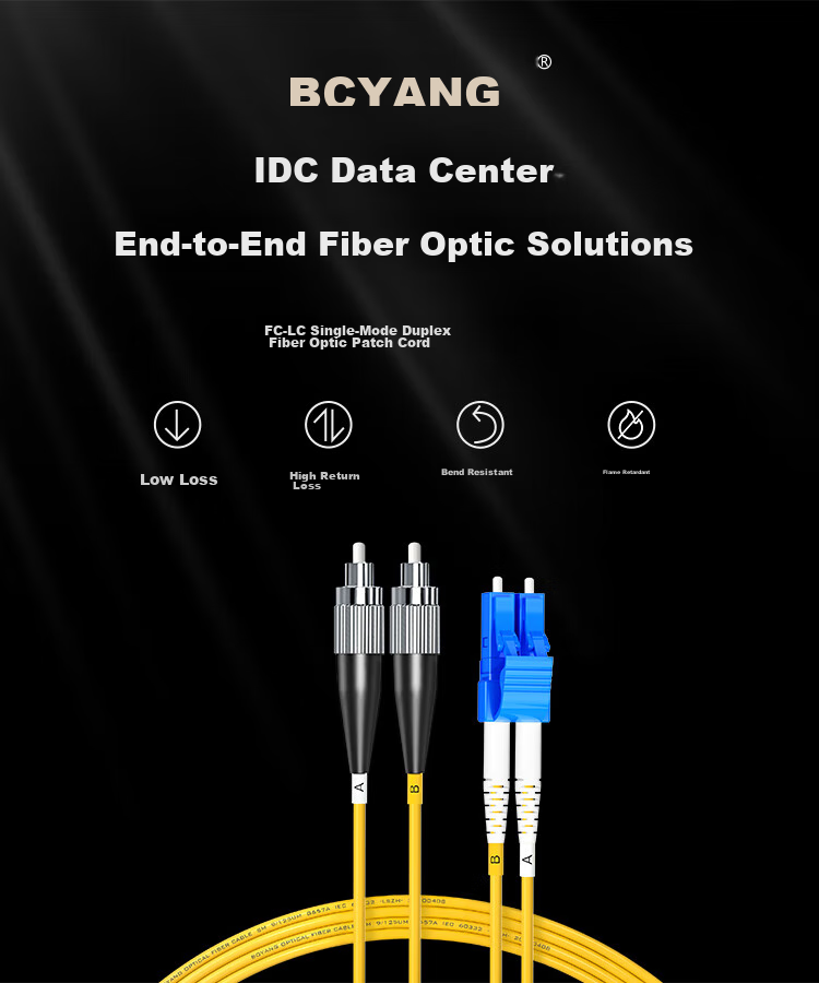 BOYANG Telecom-Grade Fiber Optic Patch Cable FC-LC (UPC), 10 Meters, Single-Mode Duplex Pigtail (9/125 2.0), Flame-Retardant Low-Smoke Zero-Halogen Jump Fiber Optic Cable, BY-10532S 1