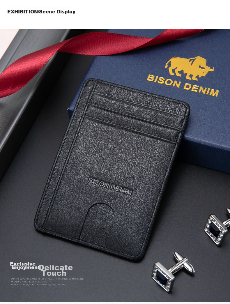 Meizhouyeniou Card Holder for Men, Ultra-Thin, Top-Grain Leather, Multi-Slot ID Holder, Birthday Gift for Boyfriend 12