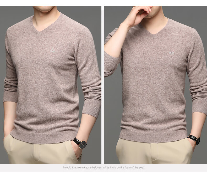 Hengyuanxiang Men's Thick 100% Pure Wool Sweater, Autumn And Winter Solid Color Casual Base Layer Knit Pullover for Young And Middle-Aged Me 22